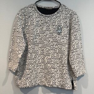 Zara Collection Black and White Thick 3/4 Blouse with Rhinestones - Size M?
